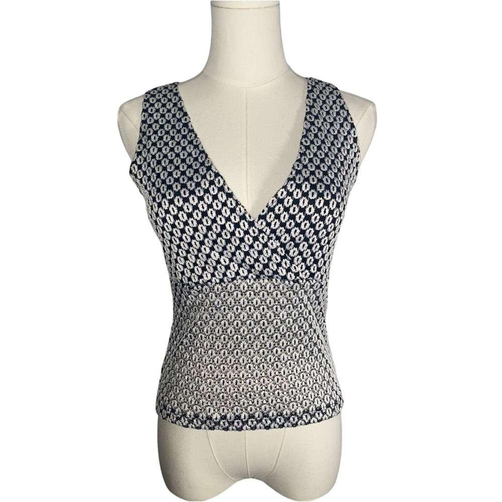 Vintage Y2K festival boho Black & White V-Neck Sleeveless Top size medium
